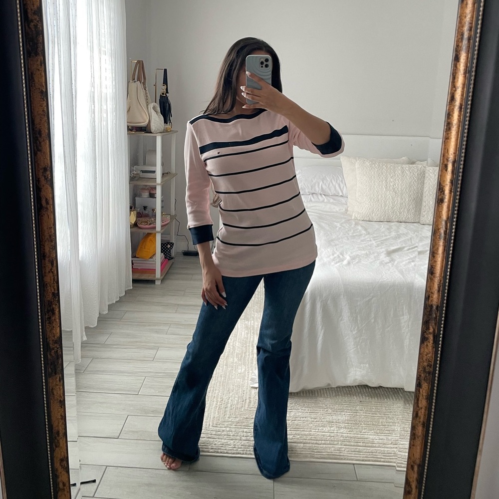 Tommy Hilfiger Pink and Navy Blue Striped Blouse